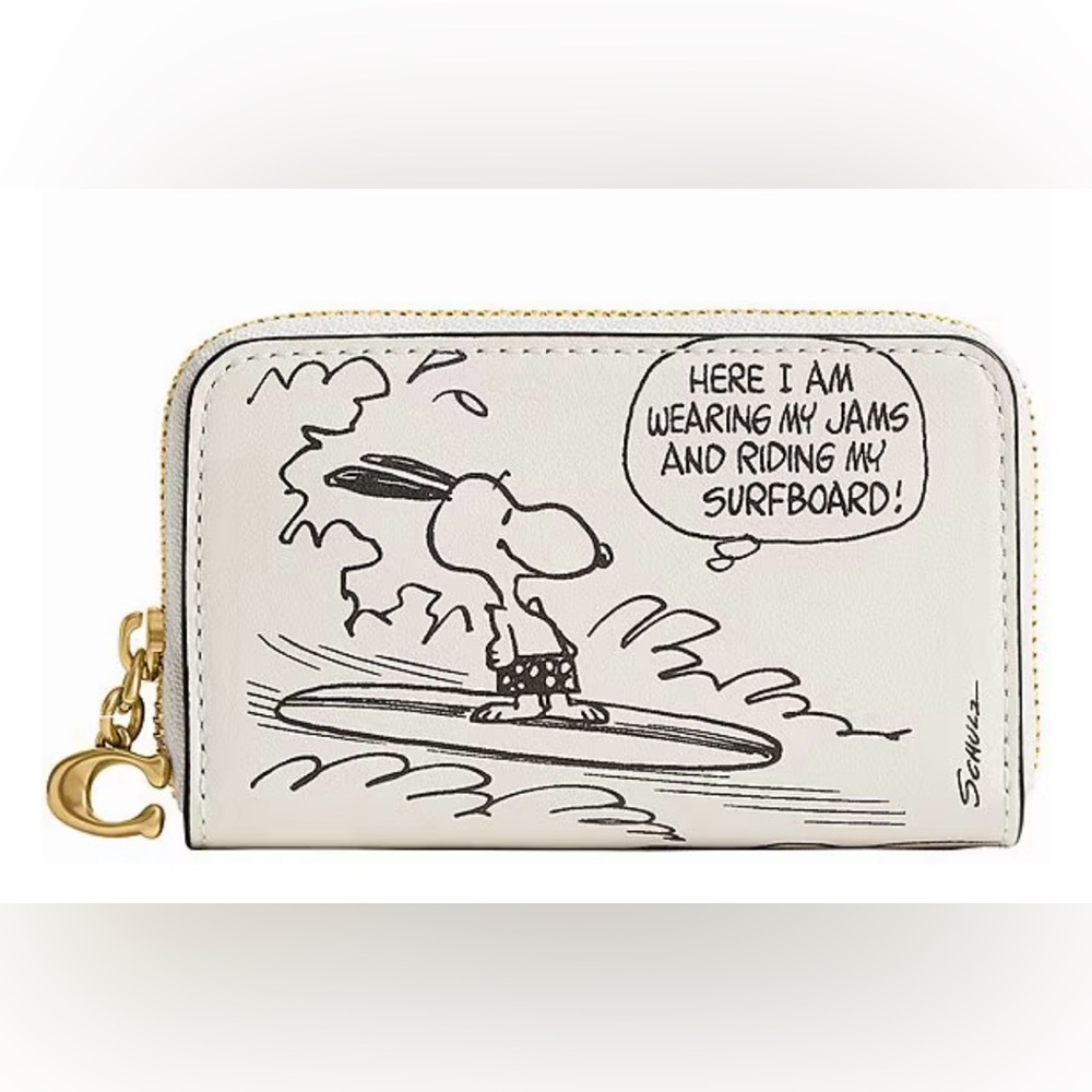 Coach White & Black W  Gold Hardware Peanuts SNOOPY Cartoon Wallet NWT - Picture 2 of 9